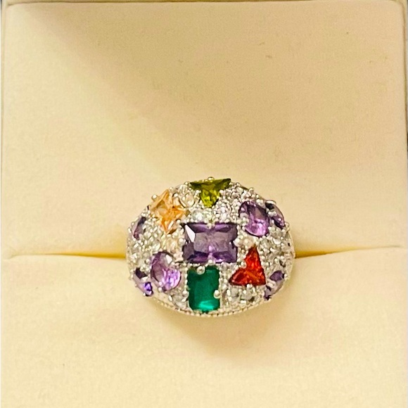 STUNNING COCKTAIL RING WITH SEMIPRECIOUS STONES STERLING SILVER.
